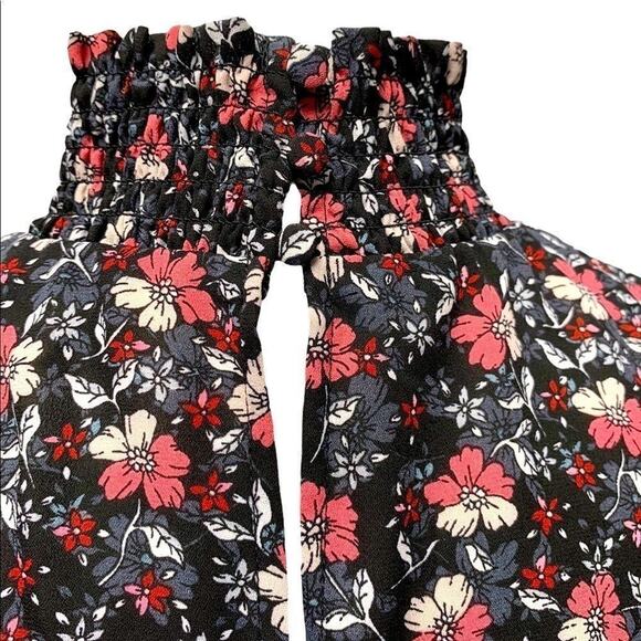 NWT Nanette Lepore Black Pink Ditsy Floral Smocked Neck Midi Dress 8 Hi-Low Hem - Picture 8 of 13